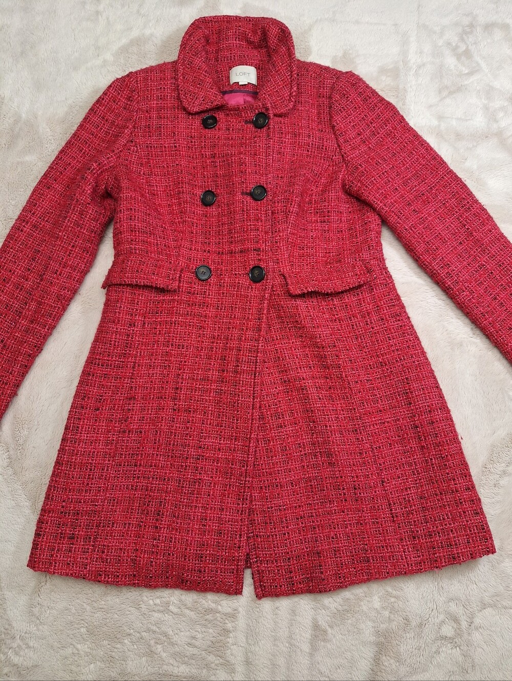 Beautiful LOFT Double-Breasted Tweed Long Coat in Size LT (Large Tall)!